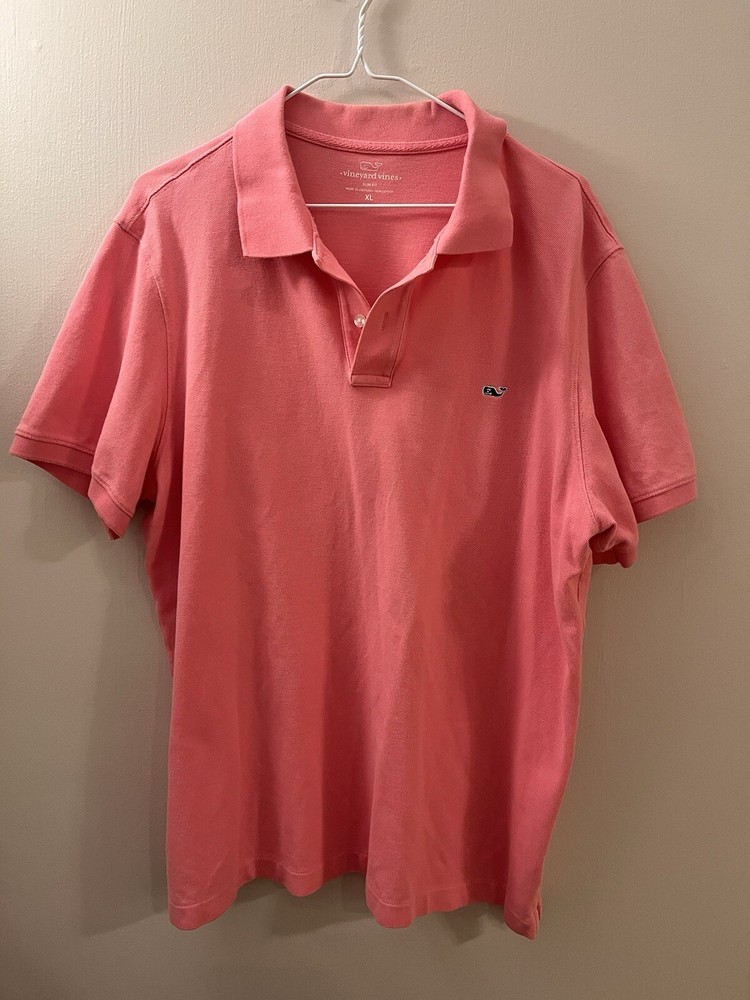 Vineyard Vines Pink Short Sleeve Golf Polo, Slim Fit, Whale, Women's Size XL