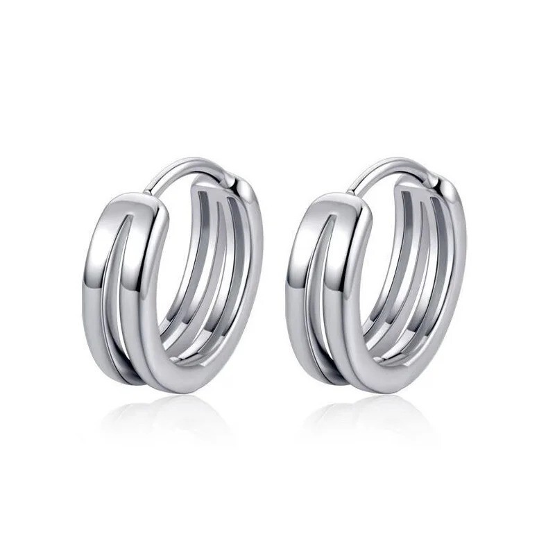 Vintage Hip Hop Punk 925 Sterling Silver Geometry Cuff Earrings for Men and Women