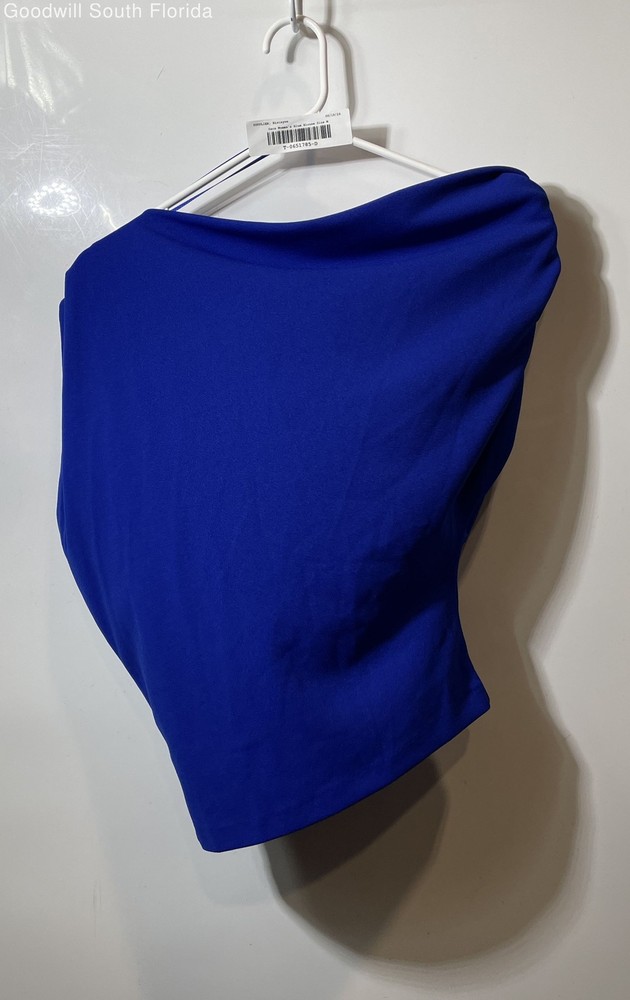 Zara Womens Blue Asymmetrical Draped One-Shoulder Cropped Blouse Top Size Small