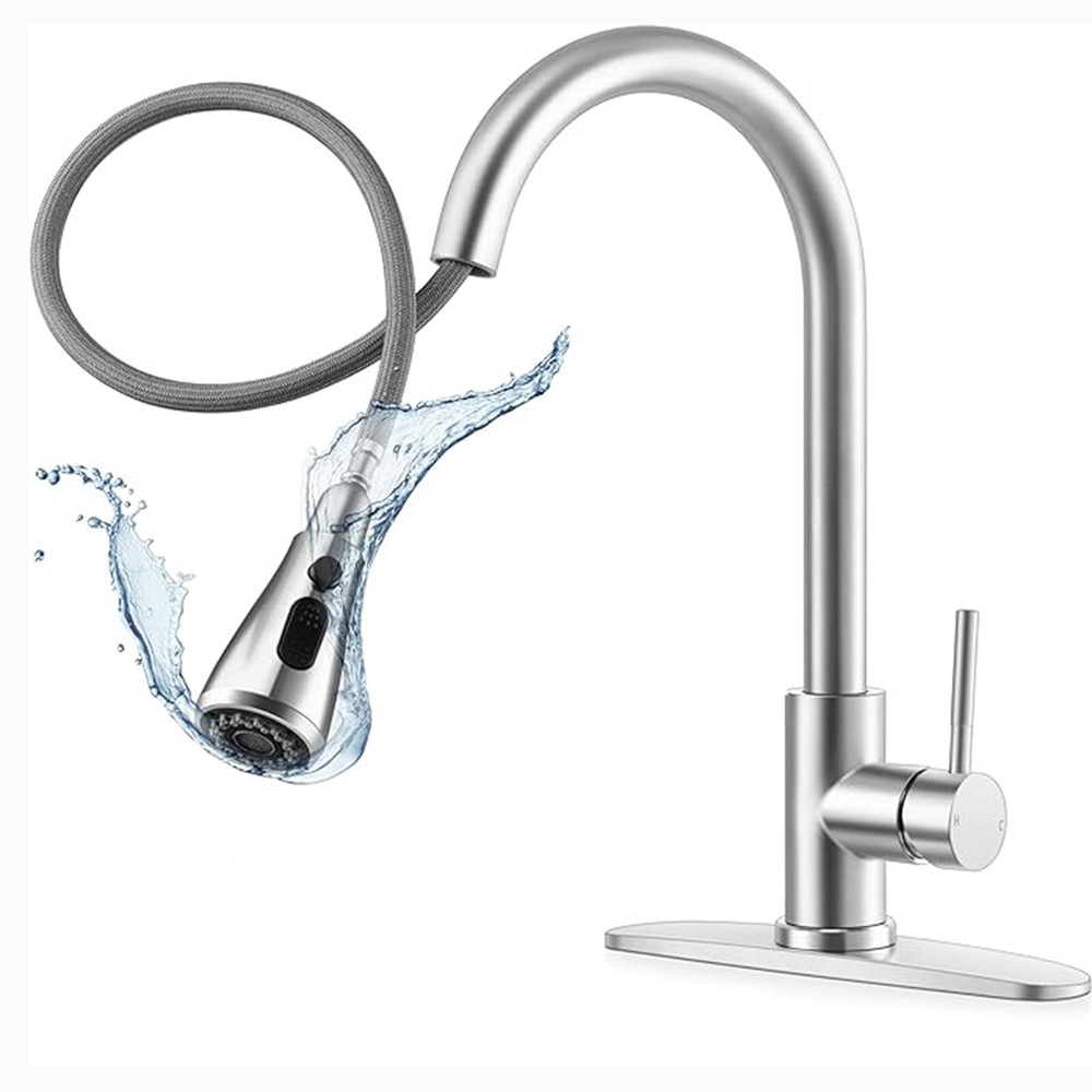Commercial Stainless Steel Kitchen Sink Faucet Pull Down Sprayer Spring Mixer US