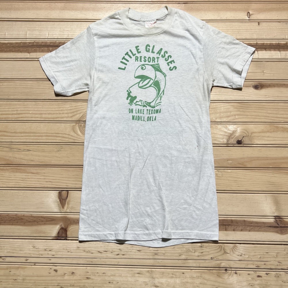 Vintage 70s 80s Little Glasses Resort Fishing Bass Lake Texoma Shirt Size Medium