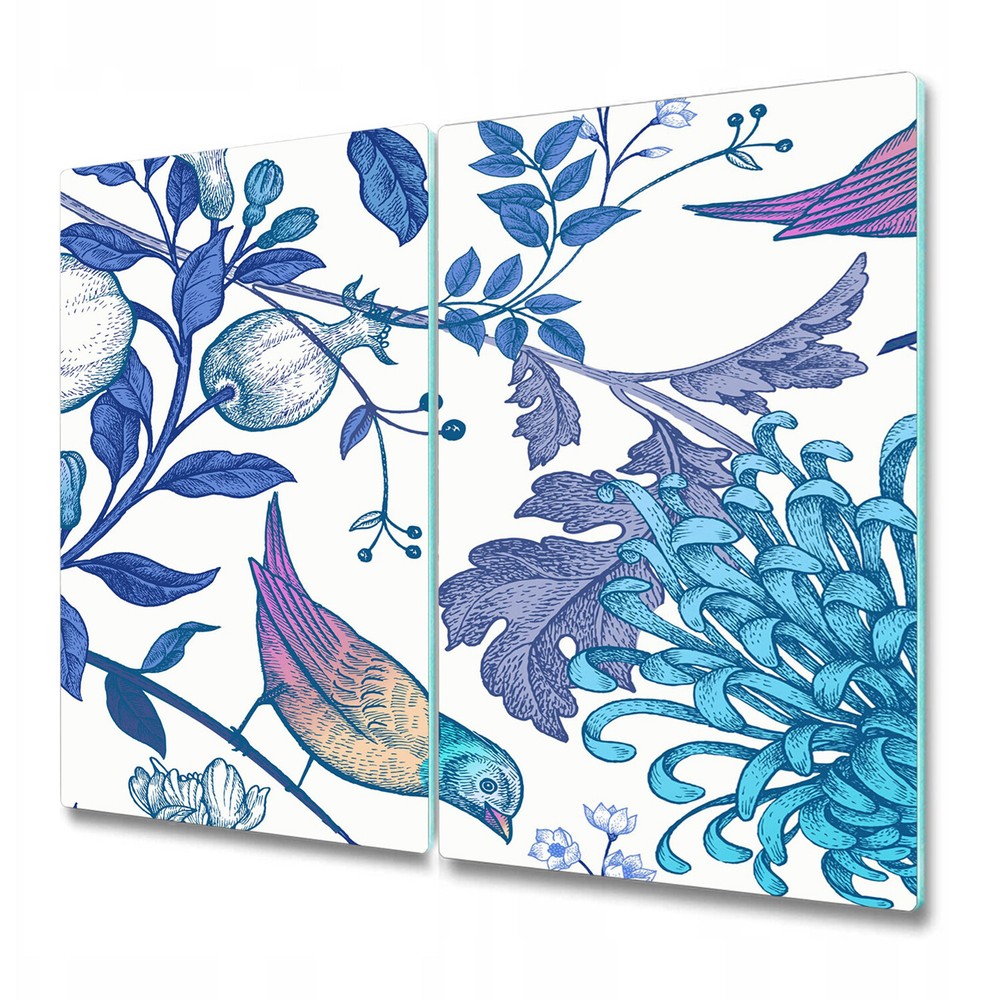 Glass Worktop Kitchen Chopping Board Spring Blue Birds on branches Watercolour