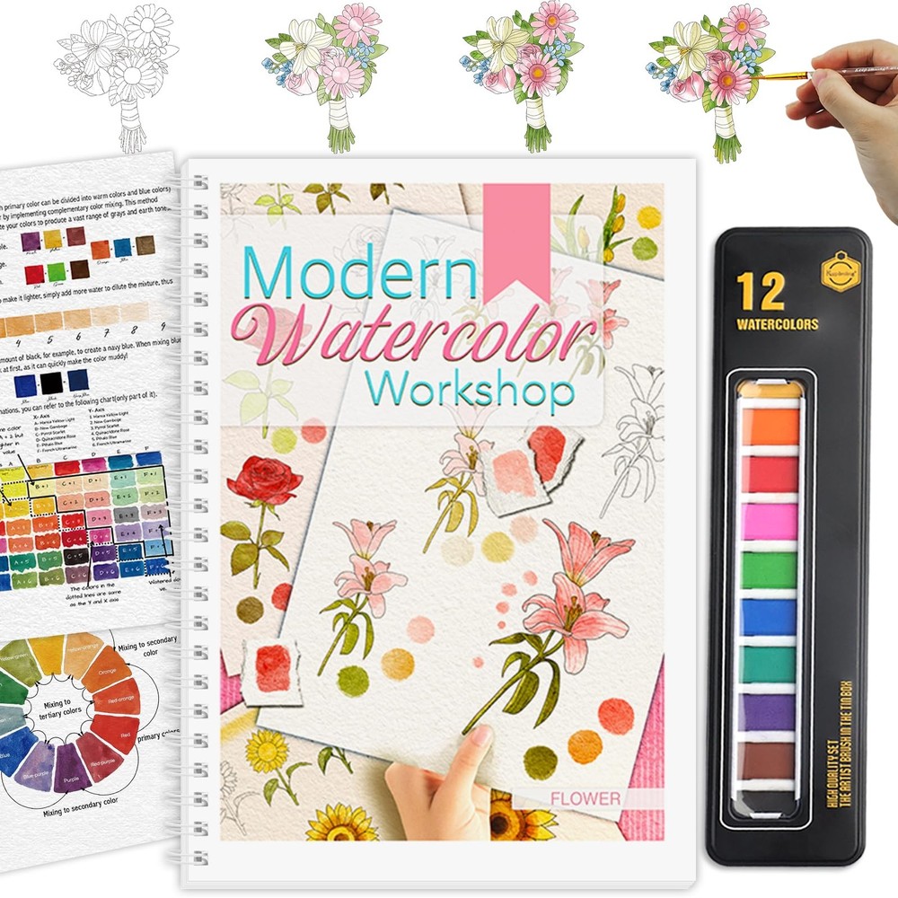 Watercolor Workbook, Workbook Paint Book Beginner Friendly RED