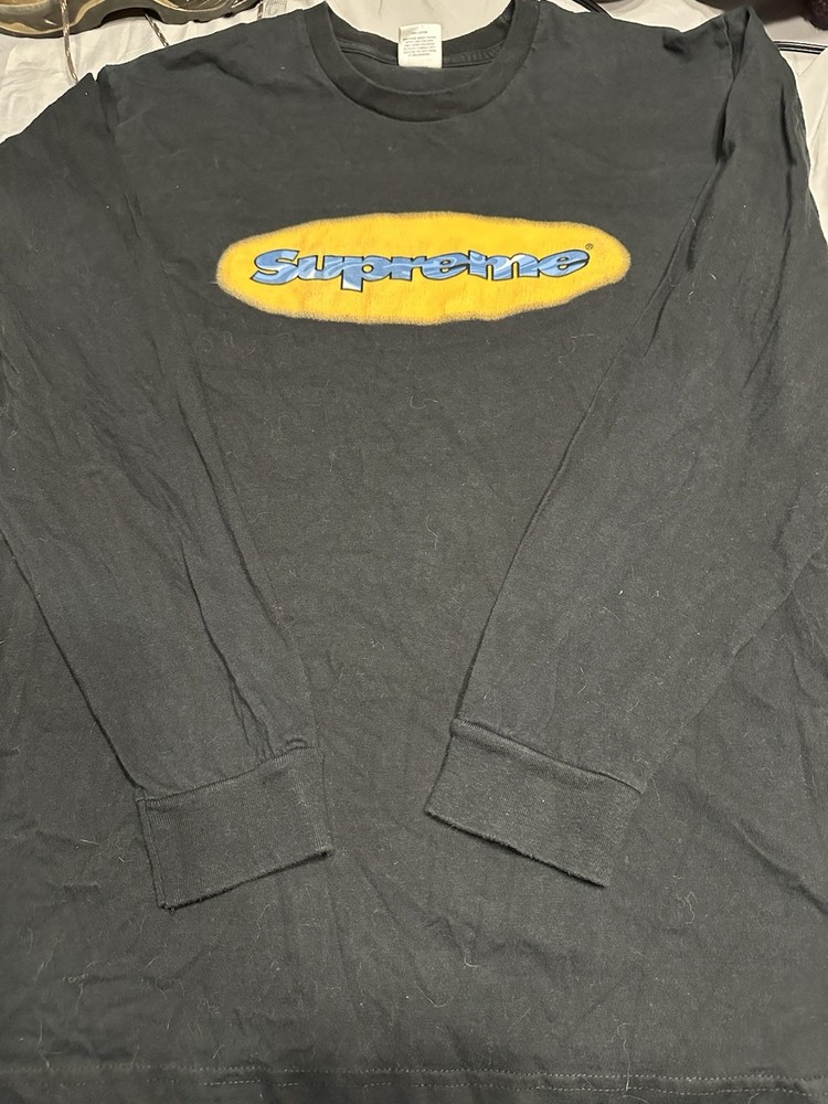 Supreme 2018 Oval Logo Long Sleeve T Shirt Size Large Black EUC