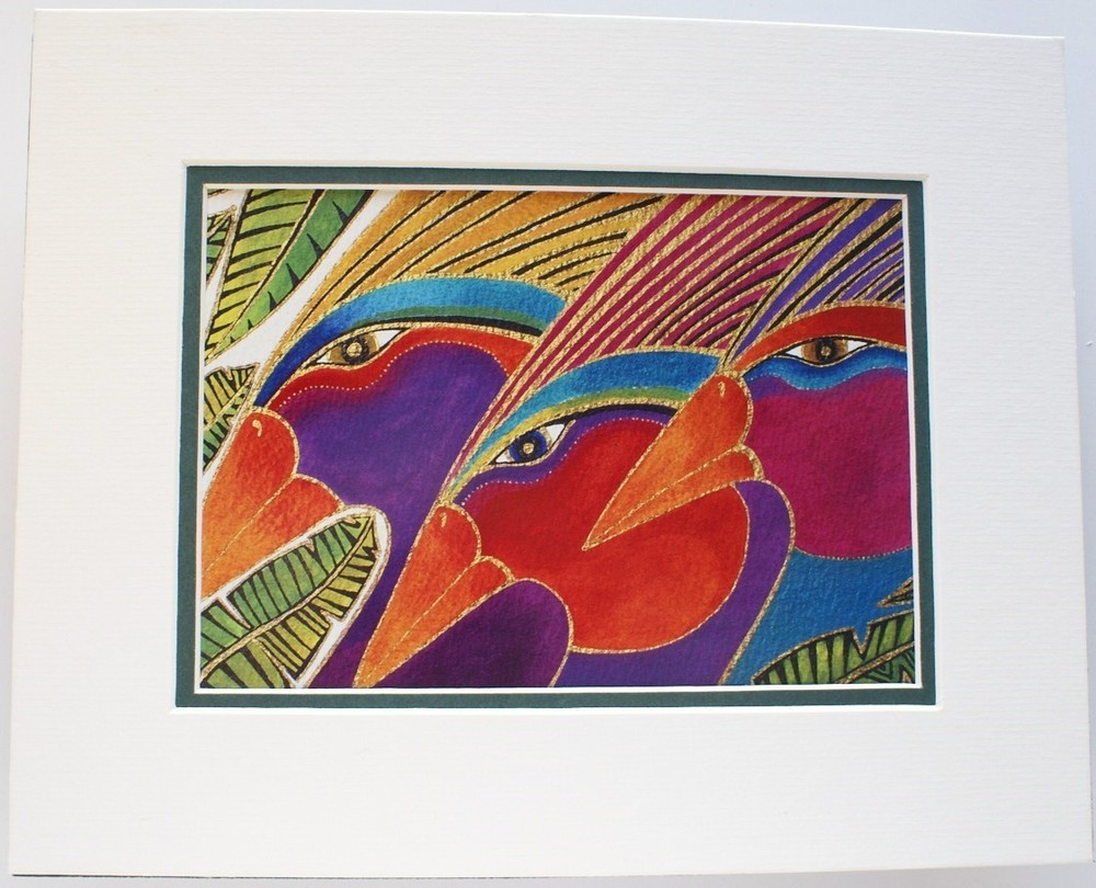 Birds From The Rainbow Forest by Laurel Burch Abstract Print Double Matted-image