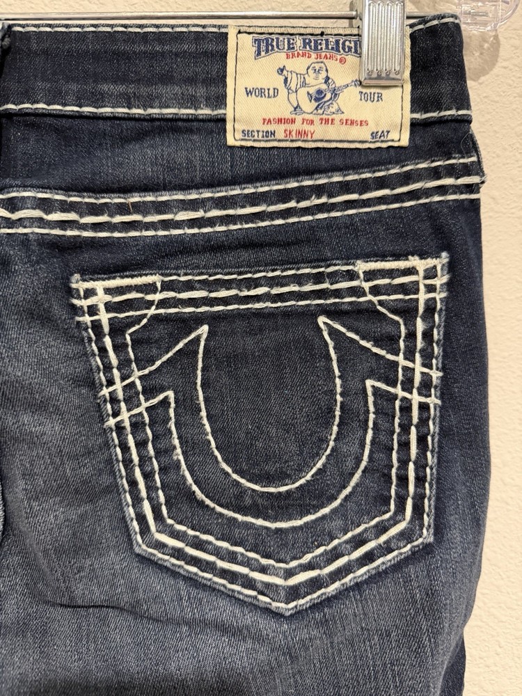 True Religion Women's Jeans Size 27 Dark Wash Skinny No Flap Stretch Low Rise