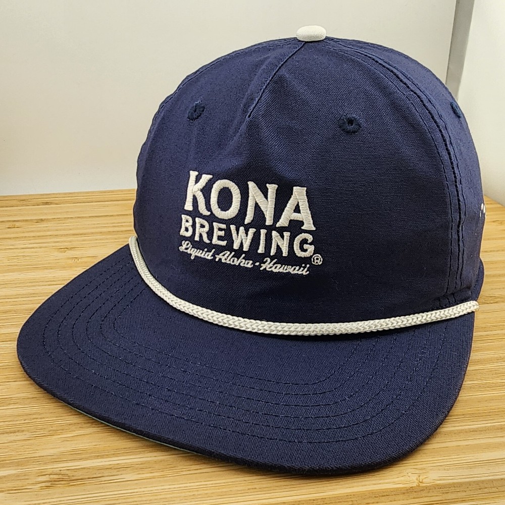 Kona Brewing Co Hat Cap, Navy Color, White Rope, Tropical Brim Print, Strapback