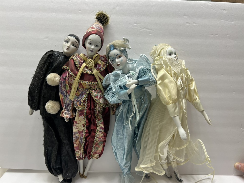 Vintage 1990s Anco Porcelain Harlequin Clown Circus Doll with Sound