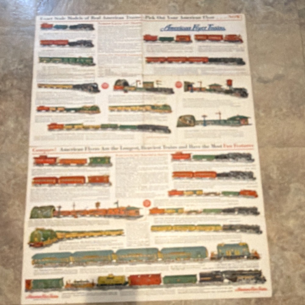 American Flyer Trains Advertising Sign Beige Red Black Green Collectible