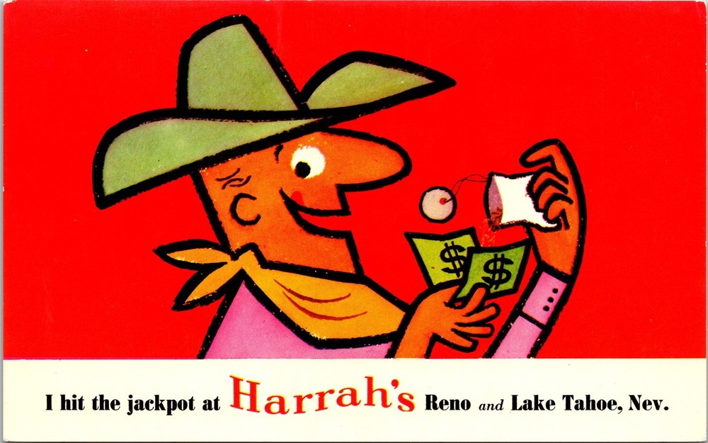 I Hit The Jackpot At Harrah's Club Reno Lake Tahoe Nevada NV Unposted Postcard