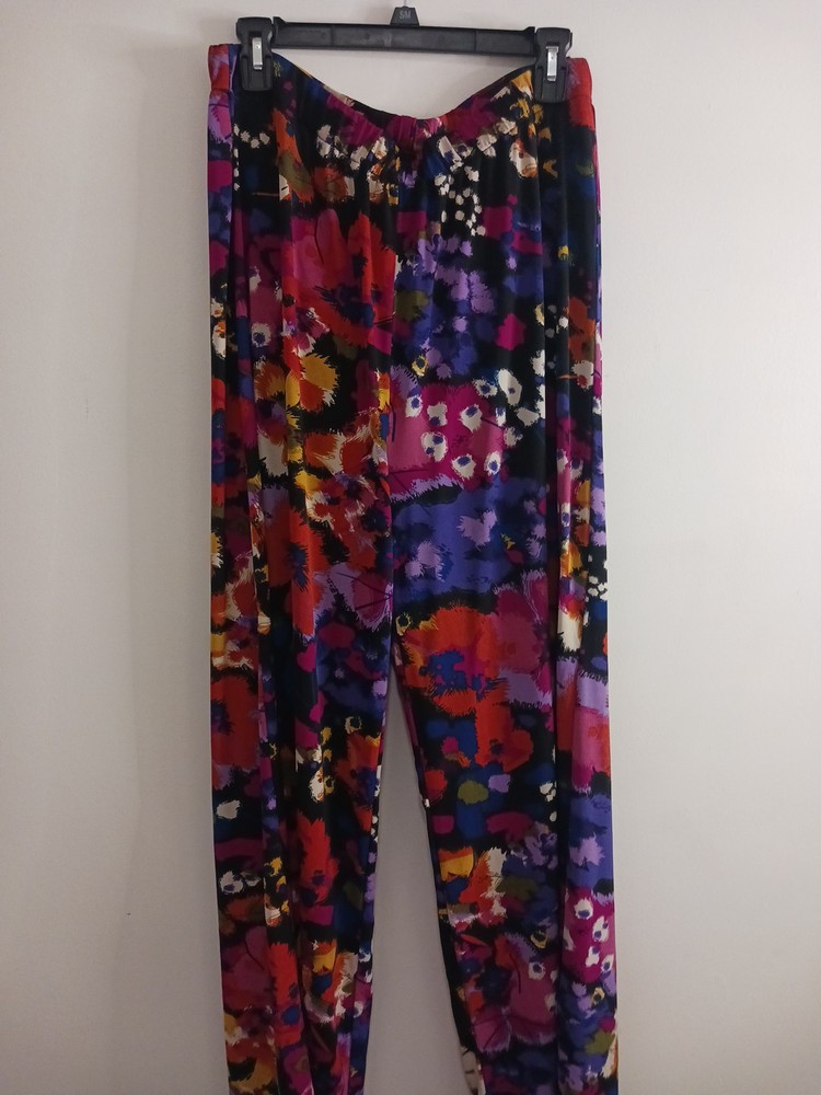 Ashro Womens Palazzo Pants Colorful Multicolored XL Wide Leg Elastic Waist