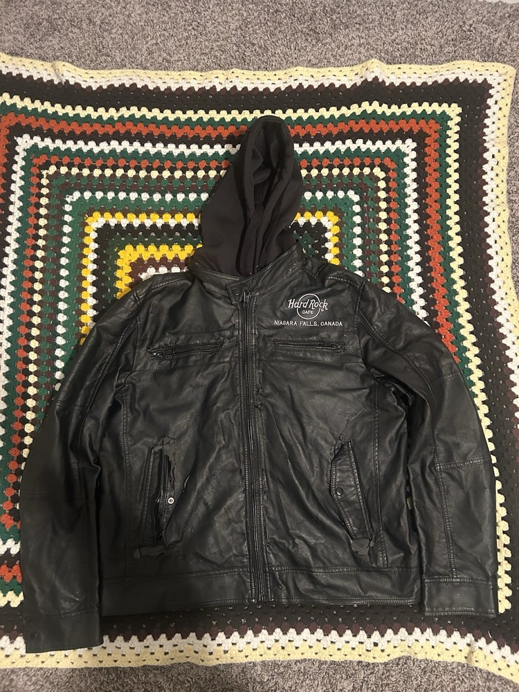 Hard Rock Cafe Las Vegas Black Leather Bomber Jacket Men's Size XL