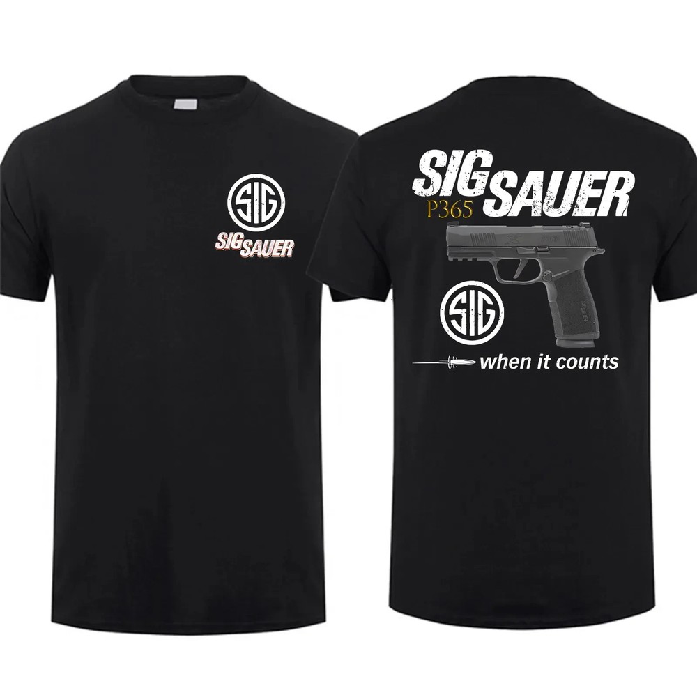 Sig Sauer P365 When It Counts 2 Sided T-shirt, Unisex Short Sleeve Casual 100%