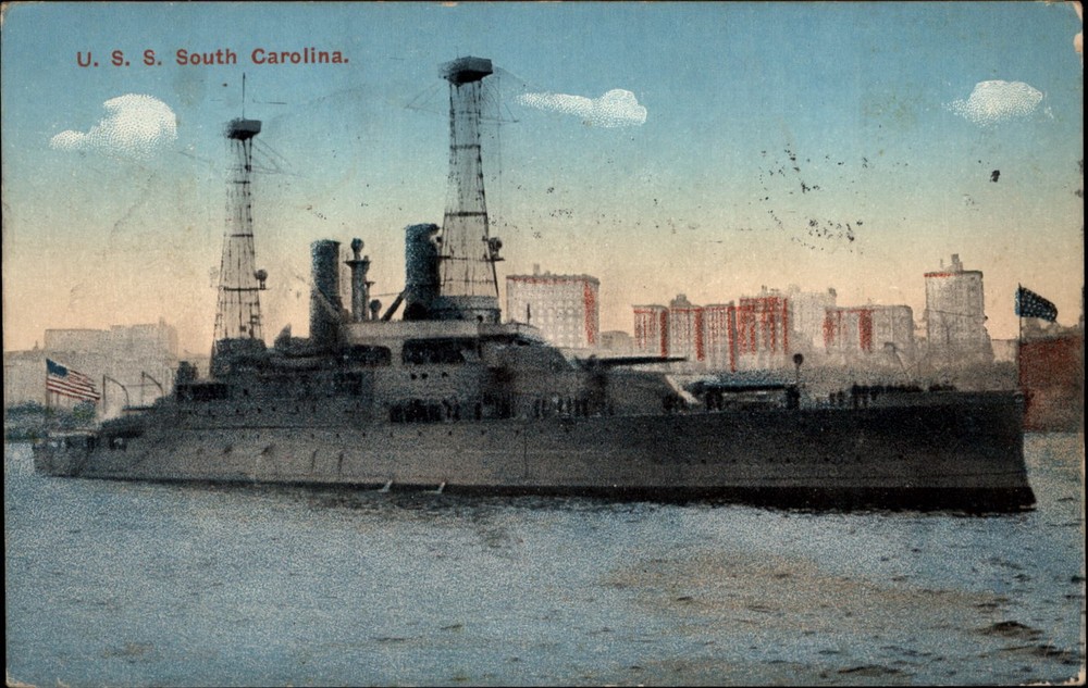 USS South Carolina Battleship vintage postcard US Navy p899