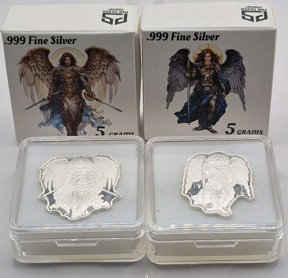 🔥 Lot of 2 Pan Silver 5 Gram .999 Silver Male & Female Angel Collectibles 😇