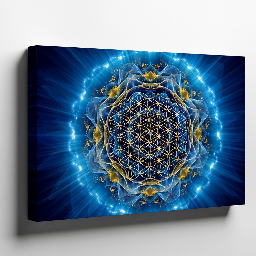 Radiant, Abstract Design Featuring A Golden Flower Of Life Pattern At Wall Art
