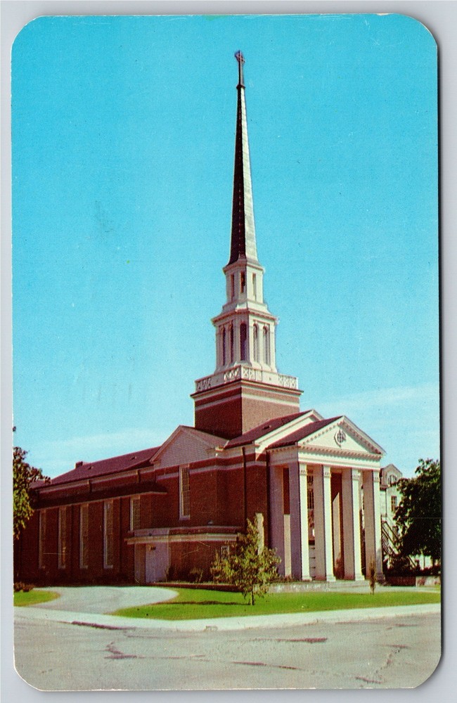 Muncie Indiana~College Ave Methodist Church Street View~PM 1961~Vintage Postcard