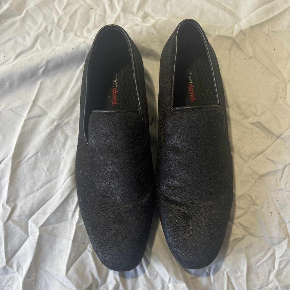 Robert David Men's Black Leather Tooled Loafers Size 8 1/2 Preowned