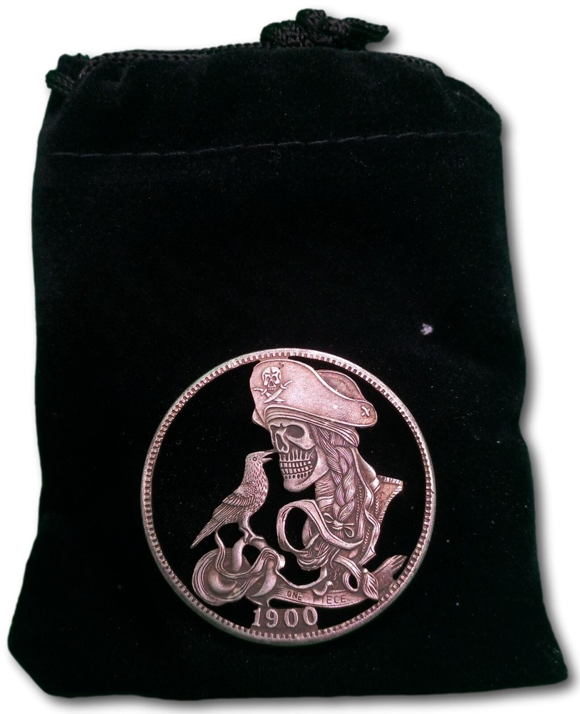Cut Coin Dollar Skull Pirate With Raven One Piece Sea Treasure Art Hobo Coin