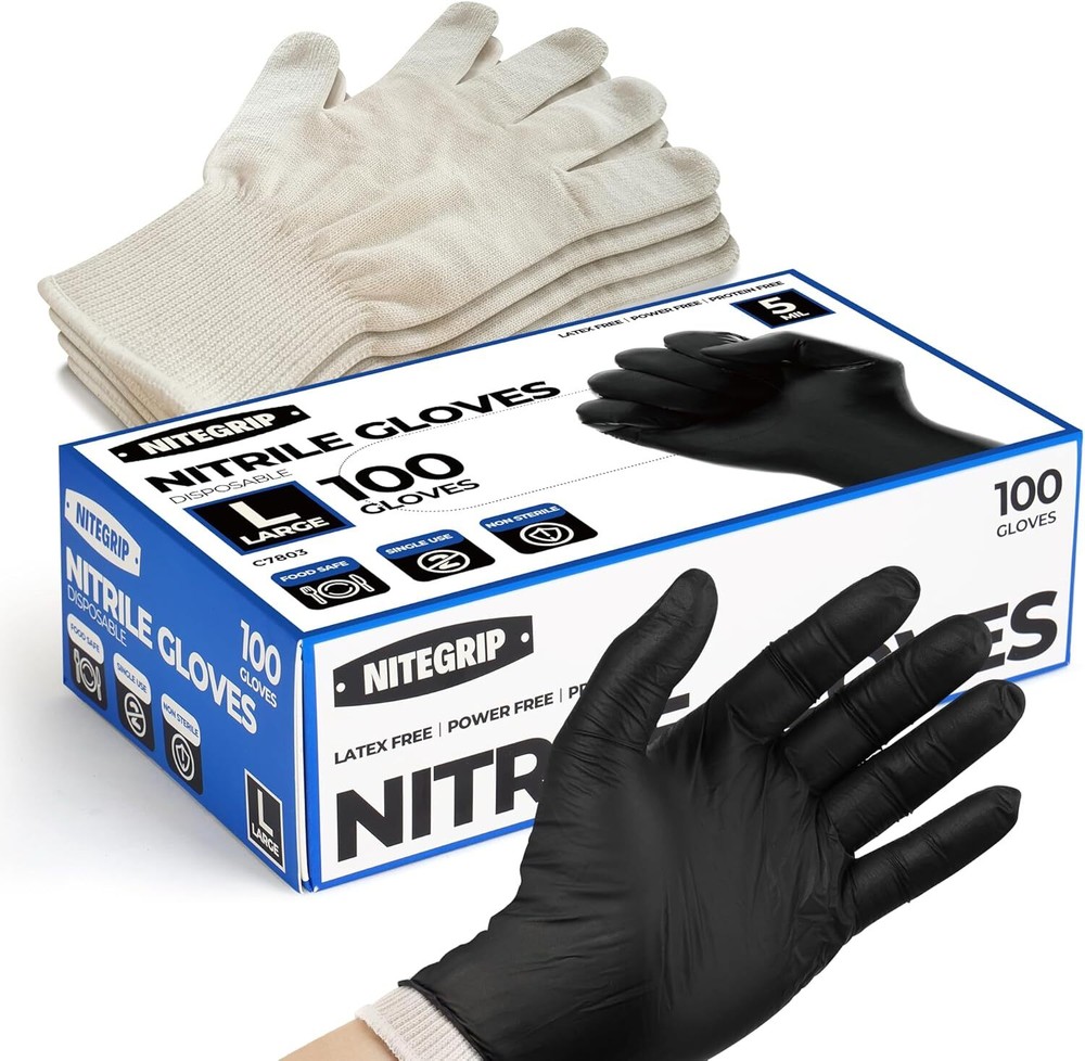 BBQ Gloves Set, 4 Cotton Glove Liners, 100 Disposable Nitrile Gloves, Washable C