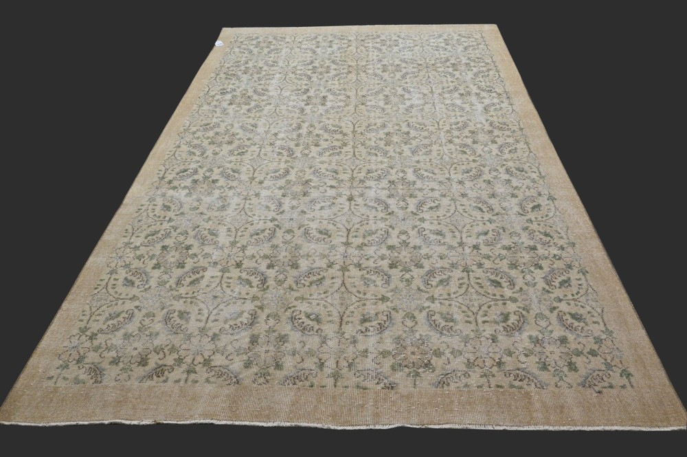 Vintage Turkish Oushak Rug, Beige 7x10 ft, Handmade Wool, Bohemian Anatolian