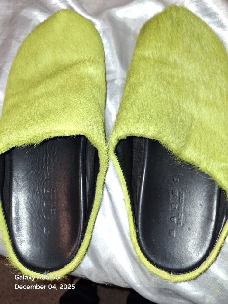 Womens Size 11 Mens Sz 9 MARNI Grinch Green calfskin Hair Slides W GRINCH SOCKS!