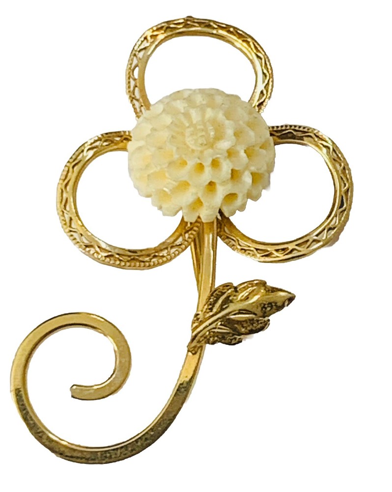 Flower Floral Pin Brooch 1/20 12k GF Gold Signed Inc Vintage