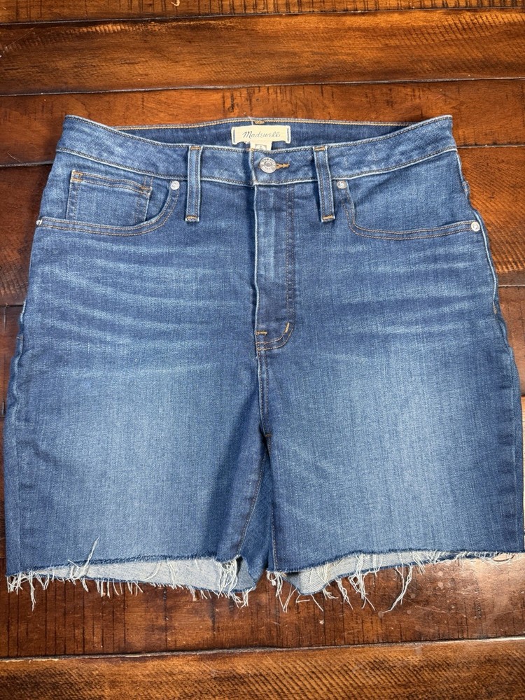 Madewell Women's Blue Denim Jeans Shorts Curvy High Rise Skinny Raw Hem Size 30
