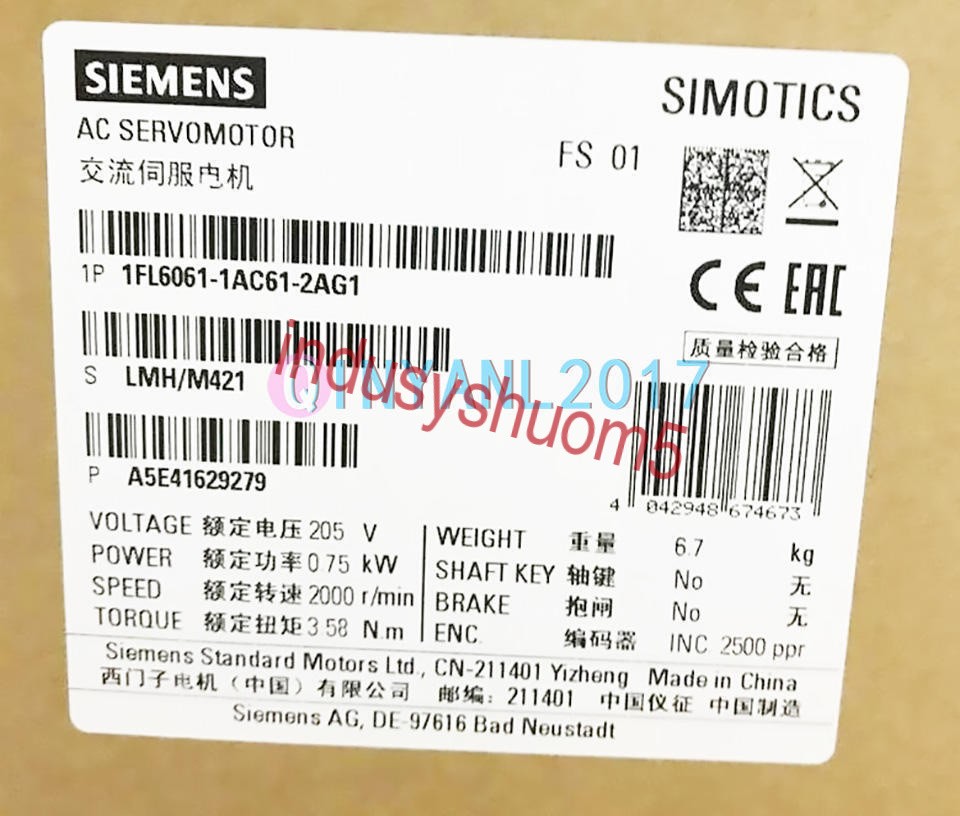 1Pc Siemens Servo Motor 1Fl6061-1Ac61-2Ag1 New