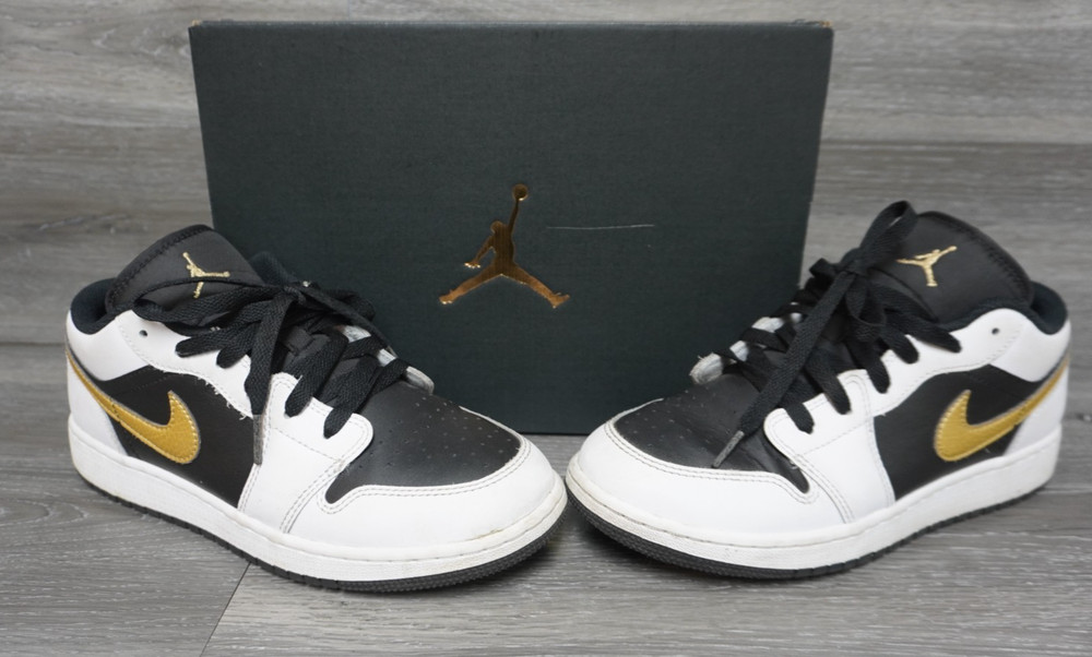 Nike Air Jordan 1 Low GS White Black Metallic Gold 553560-172 Size 6.5Y