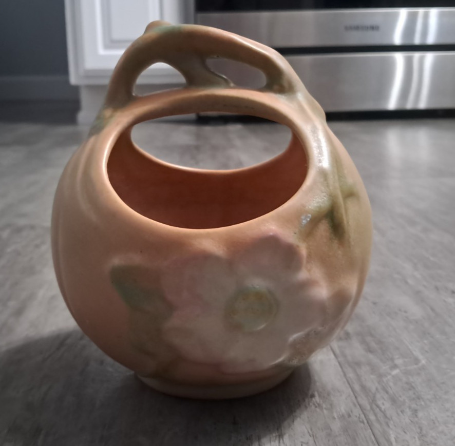 Vintage 1930's Weller Pottery Wild Rose Pink Bowl Planter Basket