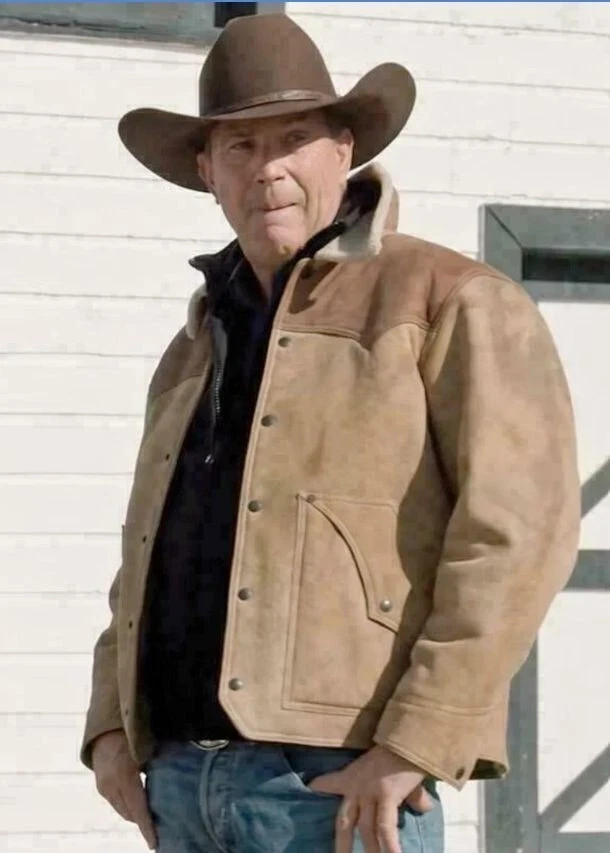 Men's Yellowstone John Dutton Fur Collar Suede Leather Jacket Kevin Costner