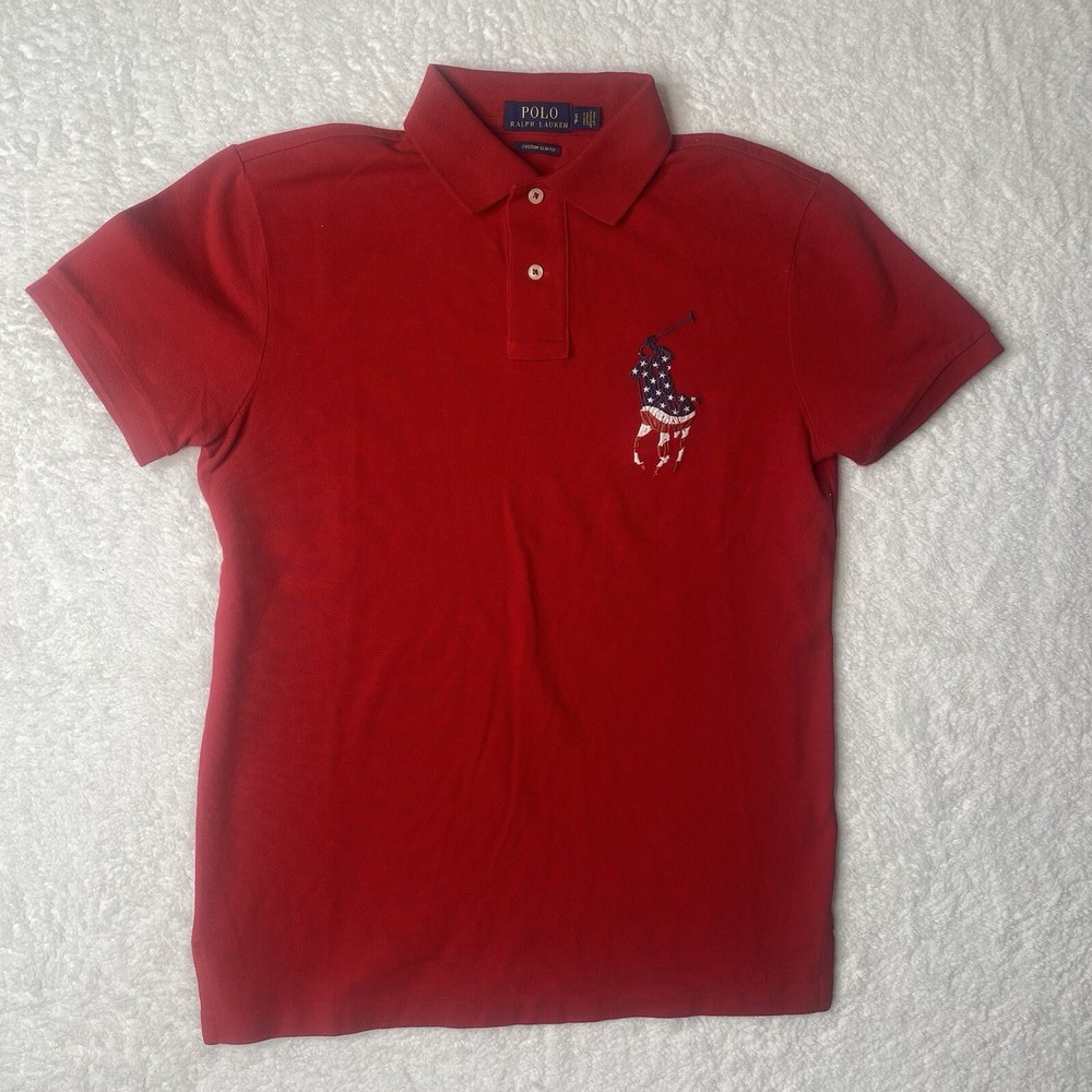 Polo Ralph Lauren Womens Red Short Sleeve Custom Slim Fit Embroidered Shirt Size S
