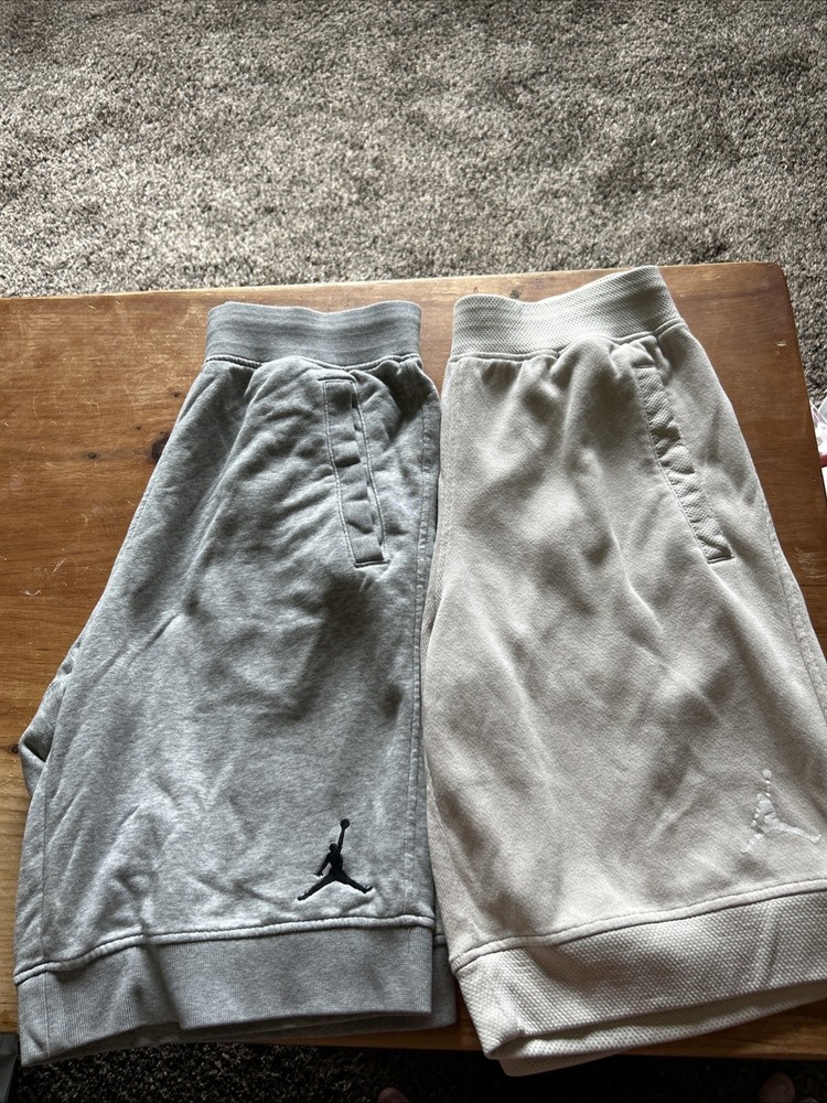 Lot Of 2 Nike Air Jordan Mens Size M Brooklyn Fleece Sweat Shorts Grey And Ivory