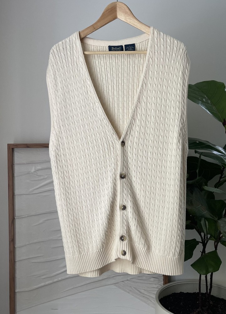 Men's Vintage BYFORD Cream Cable Knit Sweater Vest Size Large L