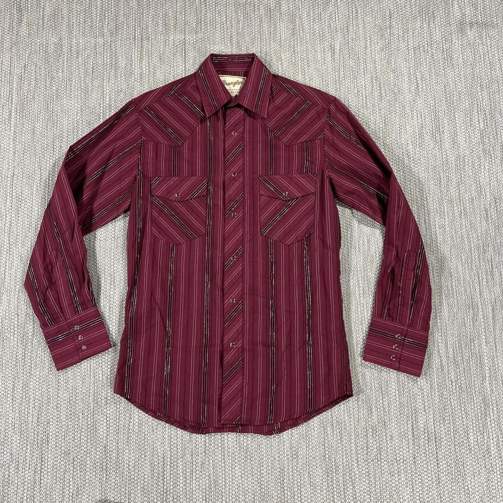 Wrangler Shirt Men S Silver Metallic Stripe Red Pearl Snap Long Sleeve Button Up