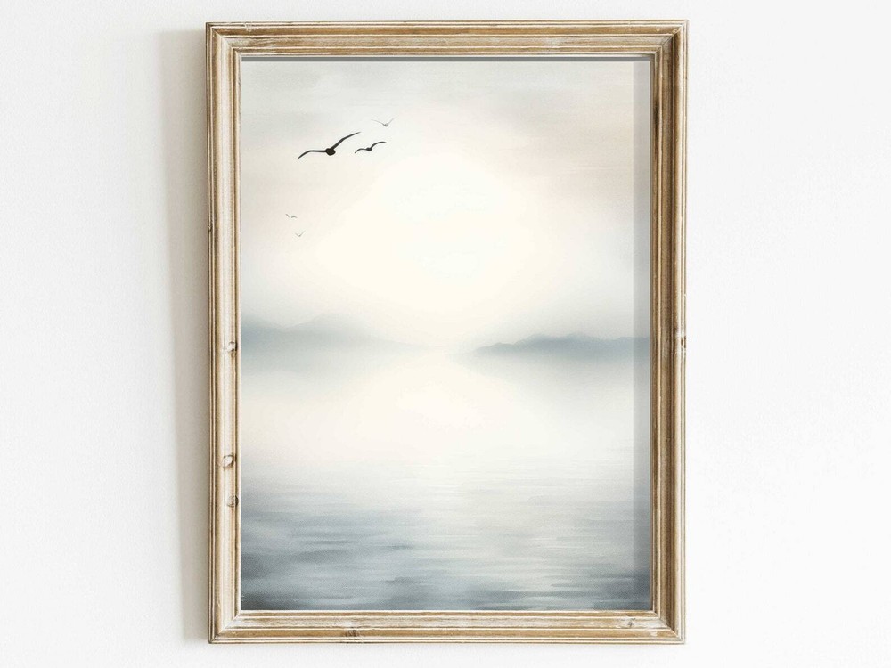 Serenity By The Lake Abstract Watercolor Painting Muted Blues Art