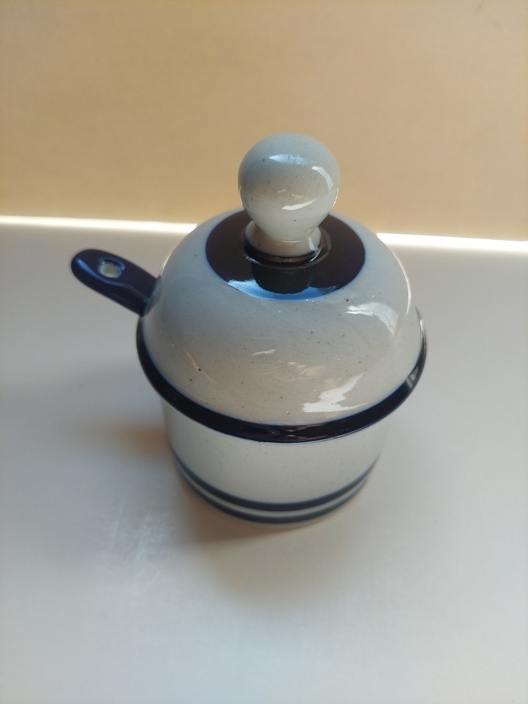 Vintage Dansk Blue Mist Stripe Jam Jelly Condiment Jar Honey Pot w/Lid,  Spoon