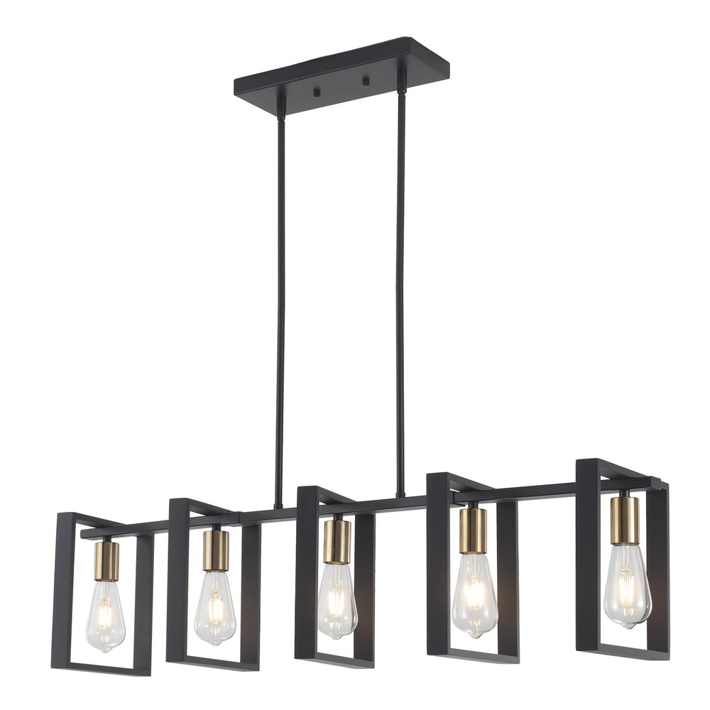 5-Light Rustic Black Metal Farmhouse Kitchen Island Pendant Lighting