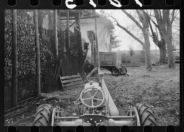 Photo:1930s Farm Tractor Wagon Rural Barn Yard Scene