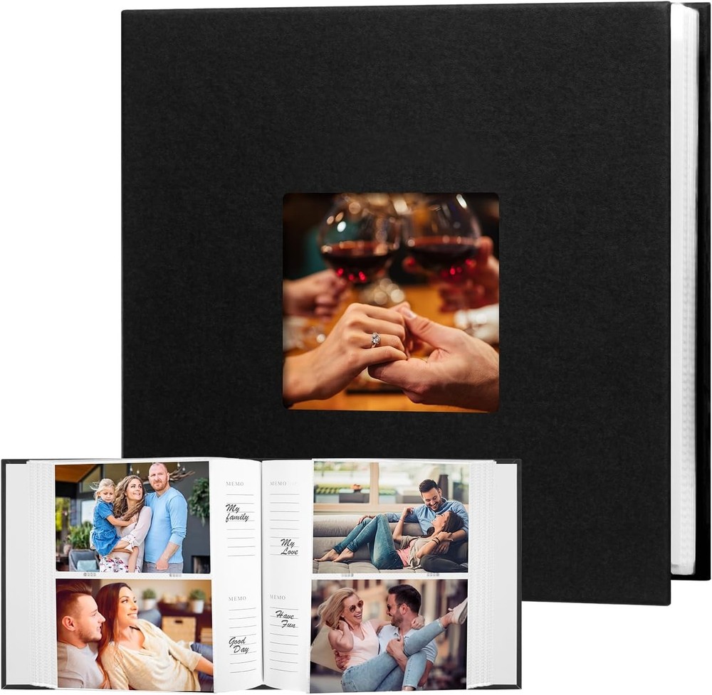 Photo Album 4X6, Holds 240 Photos, Leather Cover with Front Window, Black