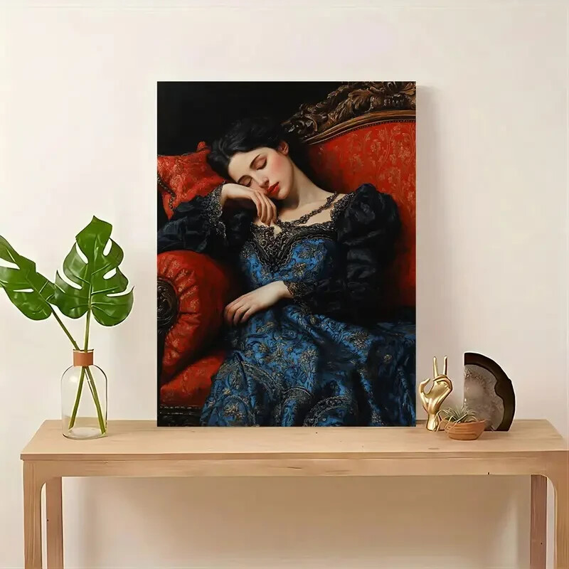 Vintage Lady in Blue Wall Art  Canvas Unframed/Framed