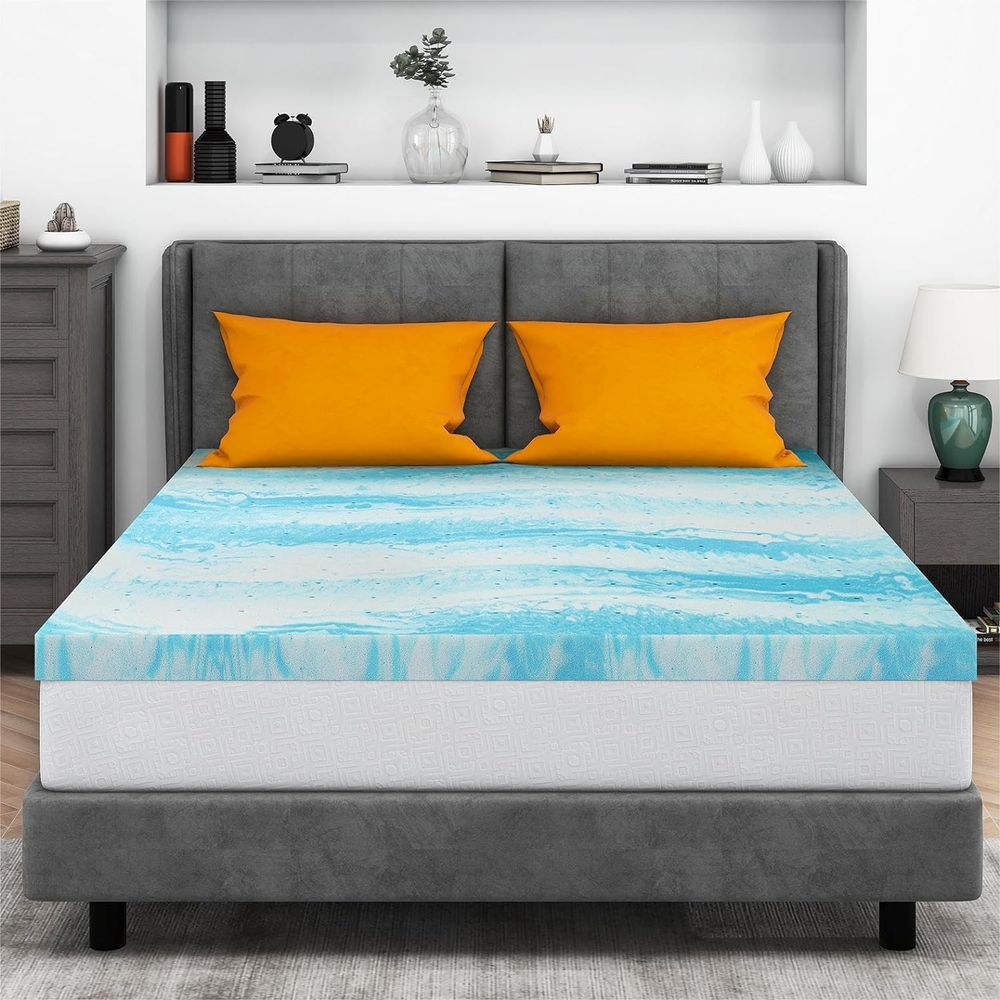 Mattress Topper Queen, 3 Inch Gel Memory Foam Bed Topper for Queen Size Bed, Cer