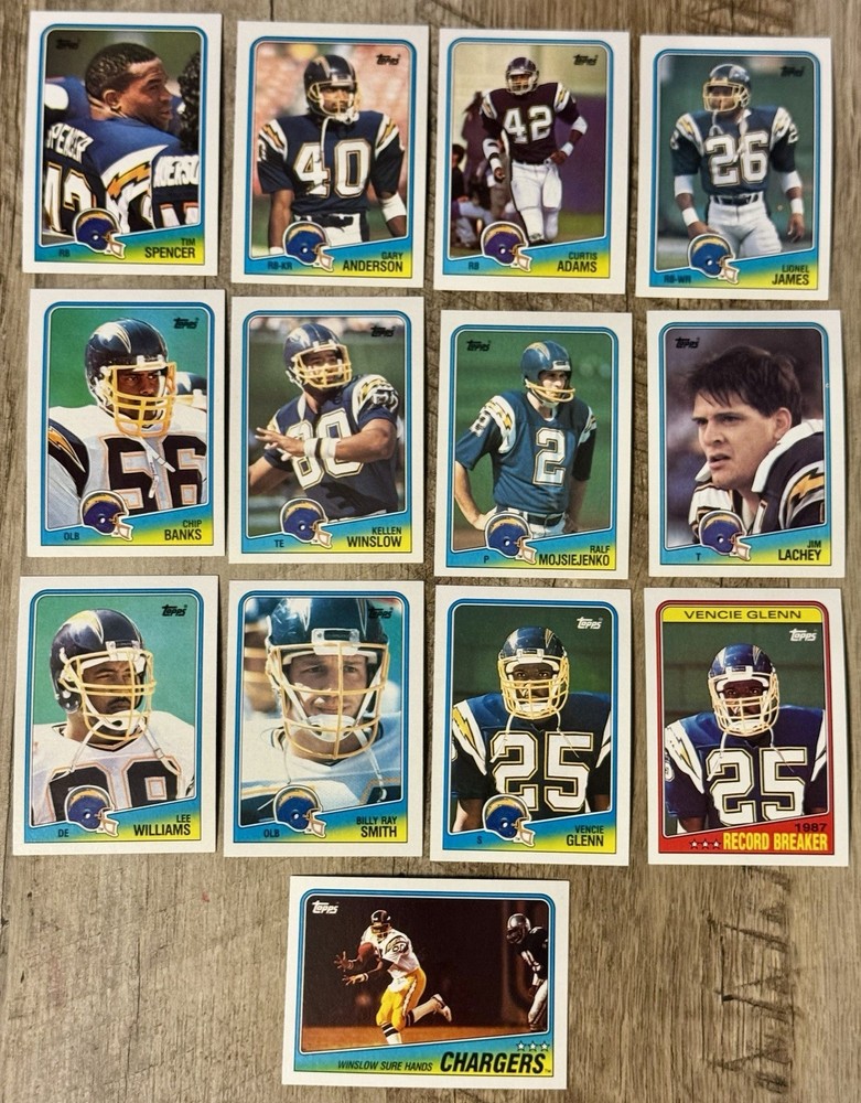 1988 Topps San Diego Chargers 13-Card Team Set Football-#203-214, Record Breaker