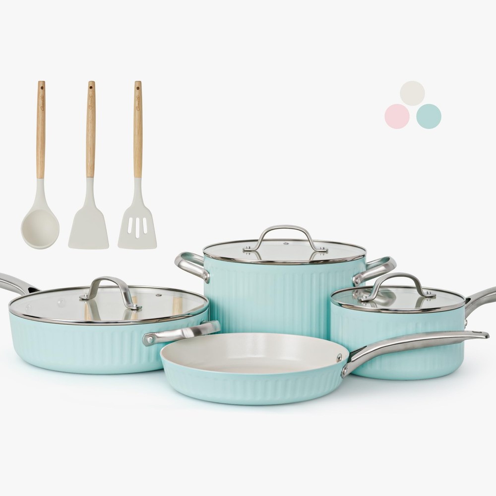 10Pcs Nonstick Tri-Ply Ceramic Cookware Set with Pots and Pans