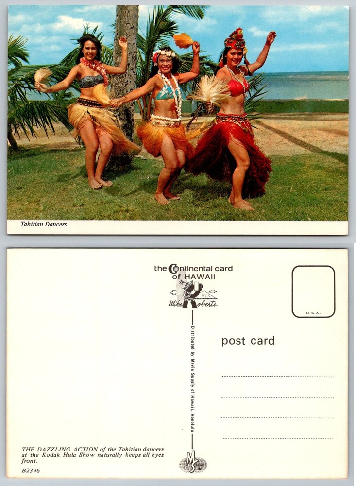 Vintage Hawaii Postcard Tahitian Dancers Kodak Hula Show Mike Roberts Chrome