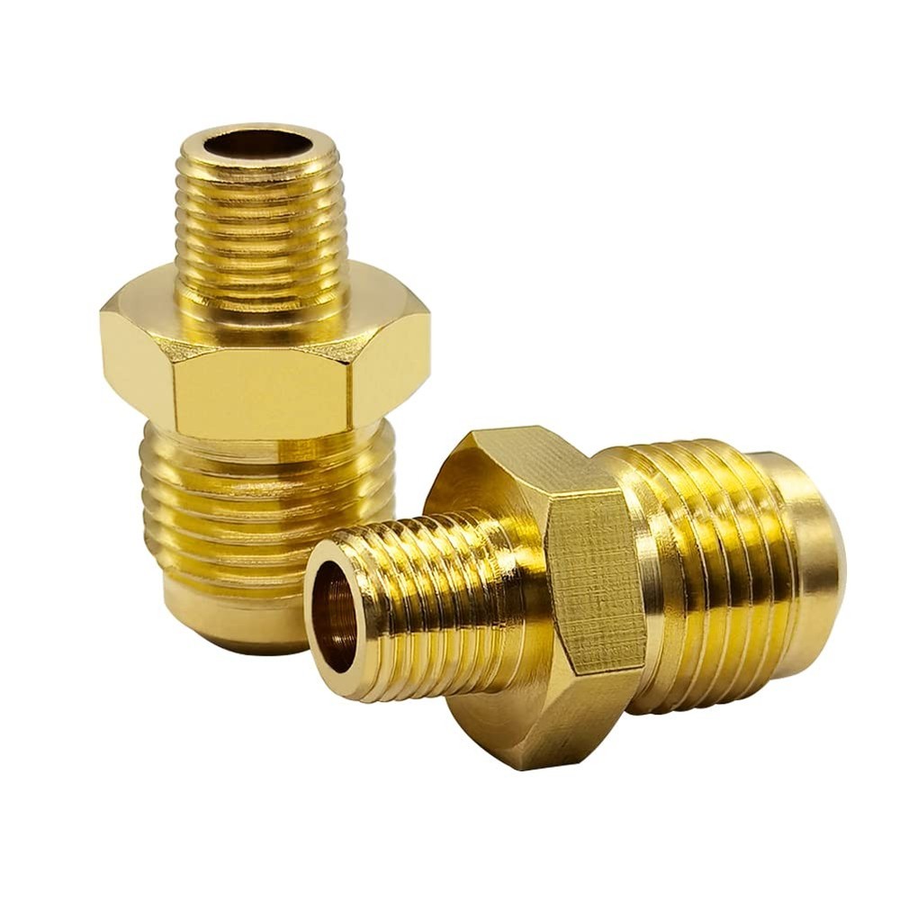 2PCS 3/8 Flare to 1/8 NPT Male Brass Coupling for Propane Gas Fittings
