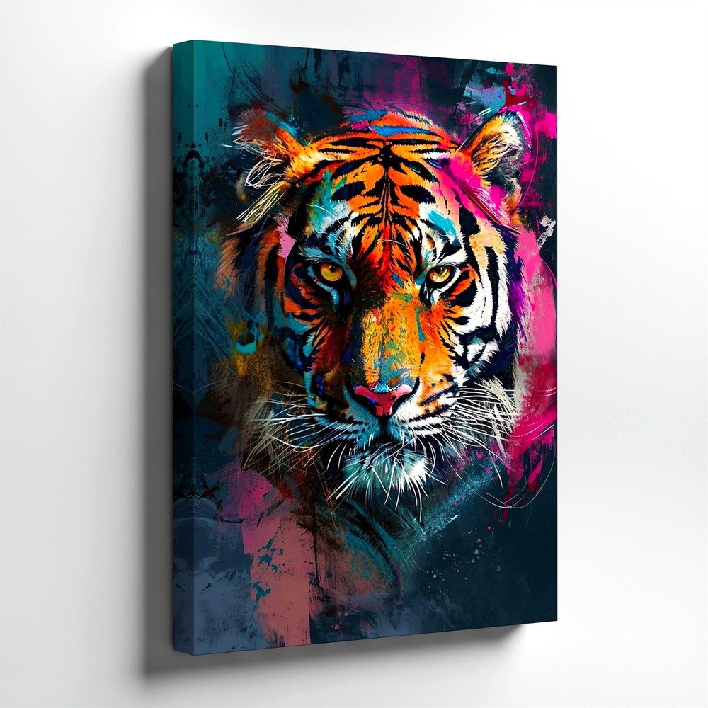 Wall Art Colorful Tiger Portrait Canvas Print Modern Abstract Animal Home Decor