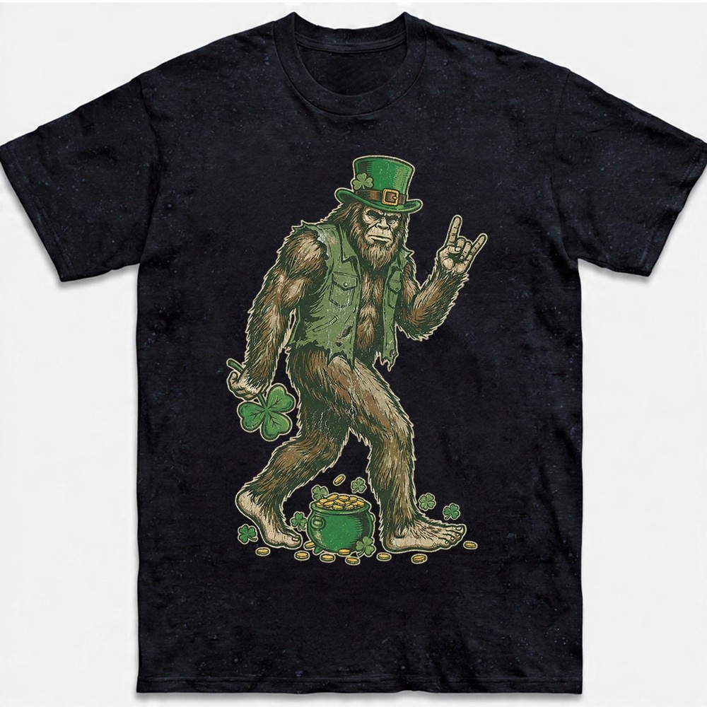 Sasquatch Leprechaun Lucky Shamrock T-Shirt St Patricks Day Retro Sasquatch Tee