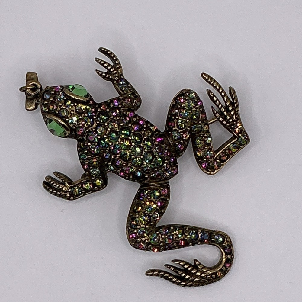 Kirks Folly Crystal Frog Pin Brooch Star Dangle